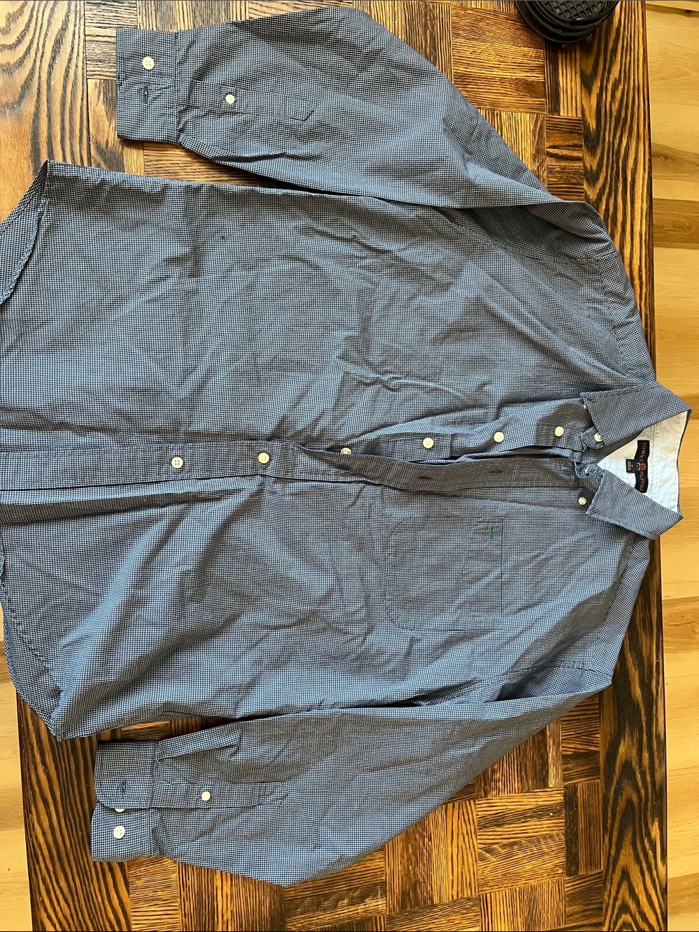 Button-Down Long Sleeve Shirt in Blue Micro-Check